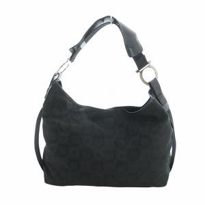 Salvatore Ferragamo ワンショルダーバッグ ハンド ガンチーニ キャンバス レザー 総柄 黒 ブラック EX-21 5762