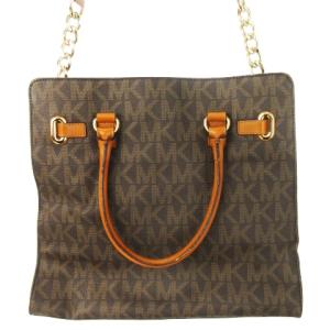 MICHAEL KORS 2wayバッグ ショルダーバッグ ハンドバッグ PVC レザー 革 ロゴ MK柄 総柄 茶 ブラウン /CK18