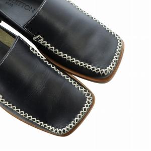 LOUIS VUITTON ローファー スリッポン スクエアトゥ レザー ステッチ ロゴ 36 23cm 黒 ブラック GY12 /MQ