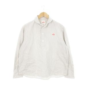 長袖シャツ ハーフボタン ラウンドカラー ロゴ刺繍 コットン ストライプ 38 S グレー /AH10