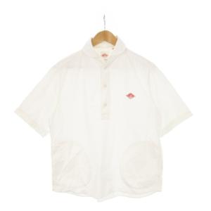 半袖オーバーシャツ ハーフボタン ラウンドカラー ロゴ刺繍 コットン 40 M 白 ホワイト /AH9