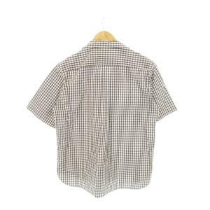 DANTON 半袖シャツ オープンカラー レギュラー カジュアル ロゴ刺繍 コットン チェック 総柄 38 S 茶 ブラウン