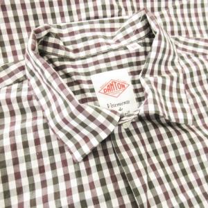 DANTON 半袖シャツ オープンカラー レギュラー カジュアル ロゴ刺繍 コットン チェック 総柄 38 S 茶 ブラウン