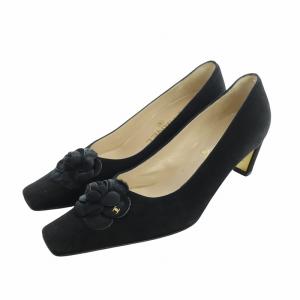 カメリア パンプス スクエアトゥ ココマーク スエード 36.5 ブラック