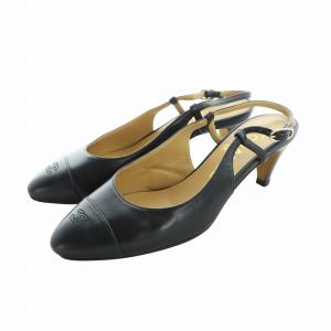 パンプス スリングバック ストラップ ロゴ ココマーク レザー 35 22cm 黒 ブラック G27377