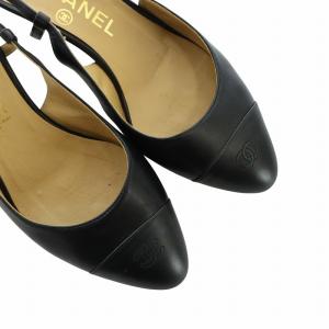 CHANEL パンプス スリングバック ストラップ ロゴ ココマーク レザー 35 22cm 黒 ブラック G27377