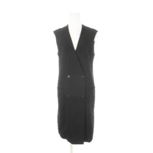 22SS アドミラルクレープ ロング ジレ ダブル 羽織り ノースリーブ Vネック 2 M 黒 ブラック