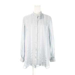 シャツ ブラウス バンドカラー 長袖 シアー 透け感 ストライプ 38 M 水色 ブルー /AH6 GY12