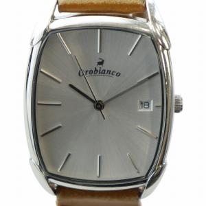 腕時計 ウォッチ クォーツ カレンダー付き スクエア レザーベルト シルバー色 OR-0063N GY12