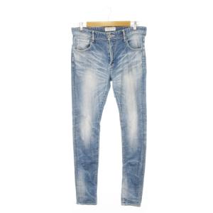デニムパンツ ジーンズ スキニー ストレッチ ウォッシュ加工 W32 青 ブルー /MN14