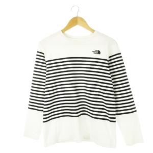 Tシャツ カットソー ロンT クルーネック 丸首 長袖 ロゴ刺繍 ボーダー M 白 ホワイト /CK3