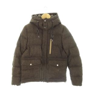 ダウンジャケット ジップアップ フード付き ウール S 茶 ブラウン /MN5