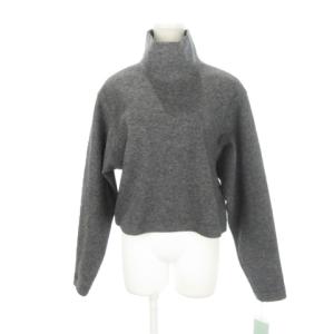 カットソー 縮絨ニット ハイネック 長袖 ショート丈 ドルマン ウール 2 M グレー /AH8