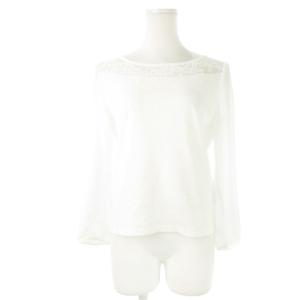 カットソー ラウンドネック 長袖 シフォンスリーブ 切替 ニット レース スパンコール 透け感 40 L