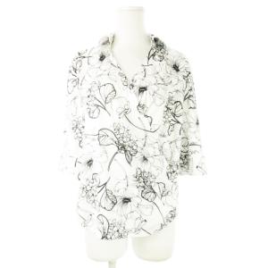 カシュクールシャツ 五分袖 ストレッチ ジャージー生地 プリント 花柄 スケッチ 2 M 白 ホワイト