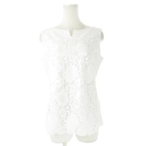 ブラウス ノッチネック ノースリーブ レース ストレッチ 2 M 白 ホワイト /CK28