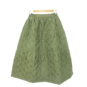 キルティングソフトティアードスカート ロング フレア 中綿 ナイロン ウエストゴム 花柄 大きいサイズ