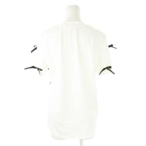 Adonisis カットソー クルーネック 丸首 半袖 ストレッチ リボン パール ロゴ 刺繍 L 白 ホワイト /CK26