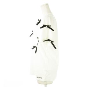 Adonisis カットソー クルーネック 丸首 半袖 ストレッチ リボン パール ロゴ 刺繍 L 白 ホワイト /CK26