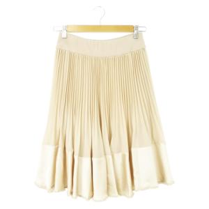 プリーツスカート シフォン ひざ丈 切替 サテン パール ブレードテープ 38 M ベージュ /CK32