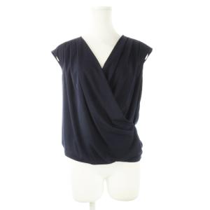カシュクールブラウス カットソー ノースリーブ ジャージー素材 ストレッチ タック 40 M 紺 ネイビー