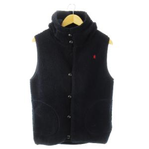 ジャケット ボアベスト フーディ フロントボタン ロゴ 刺繍 M 紺 ネイビー /CK4