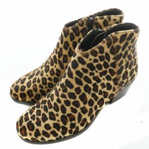 Mila Myth ミラミス ショートブーツ チャンキーヒール ジッパー レオパードプリントポニー ハラコレザー