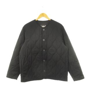 中綿 キルティング ジャケット ノーカラー ウェーブステッチ ナイロン タフタ 総柄裏地 40 L 黒