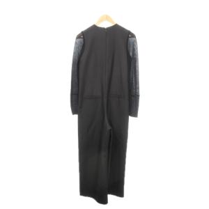 BEAUTY&YOUTH UNITED ARROWS オールインワン コンビネゾン ジャンプスーツ クルーネック 長袖 切替 ツイル生地 ニット 黒 ブラック