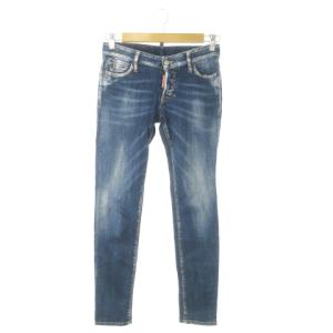 デニムパンツ ジーンズ スキニー ストレッチ ボタンフライ ウォッシュ加工 36 S 紺 ネイビー /AO21