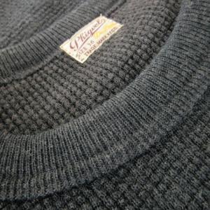 PHIGVEL MAKERS & Co. サーマルニット クルーネック 丸首 長袖 ワッフル 裾ラウンド 36 S チャコール グレー /CK7