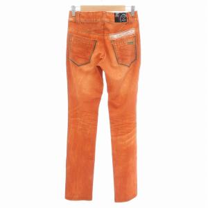 CASTELBAJAC イージーパンツ 転写プリント デニム風 スリムテーパード 40 オレンジ /AE