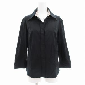 美品 シャツ ブラウス フロントフライ 7分袖 38 S 黒 ブラック /AE