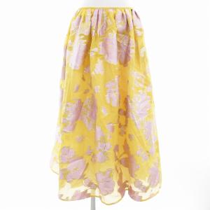 美品 フレアスカート ペチコート付き 総柄 シルク混 マキシ ロング 36 S 黄 イエロー /AE