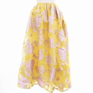 EFFE BEAMS 美品 フレアスカート ペチコート付き 総柄 シルク混 マキシ ロング 36 S 黄 イエロー /AE