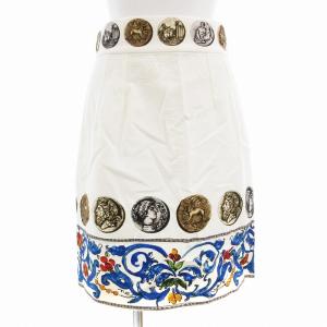 台形スカート コインモチーフ 総柄 ひざ丈 40 S 白 ホワイト /AE