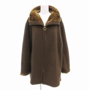 ヴィンテージ コート 切替 アニマル柄 ウール アンゴラ混 アルパカ混 ミドル丈 40 茶 ブラウン /HO