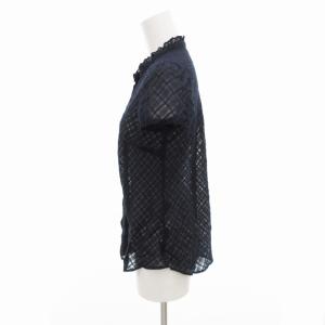BURBERRY BLUE LABEL シャツ ブラウス チェック柄 ロゴ 刺繍 シースルー 半袖 36 紺 ネイビー /HO