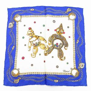 ハンカチーフ スカーフ ロボット柄 絹 シルク 青 ブルー /JS