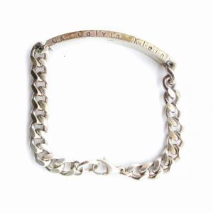 SILVER925 チェーンブレスレット ロゴ プレート 18cm シルバーカラー /JS