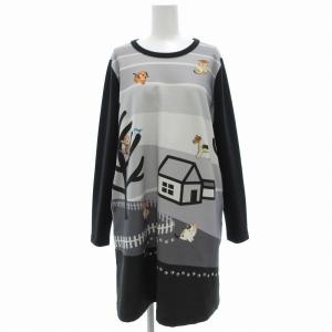 チュニックカットソー ワンピース アニマルプリント 裏起毛 M グレー 黒 ブラック /UO