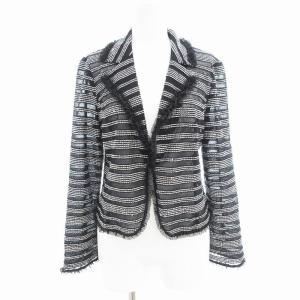 美品 ジャケット シアー チュールフリル ラメ ボーダー 38 黒 ブラック /AE
