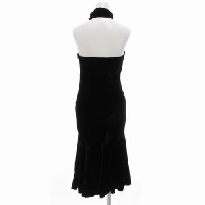 RALPH LAUREN 国内正規 ホルターネックワンピース シルク混 ベロア リボン付き ロング 2 黒 ブラック /UO