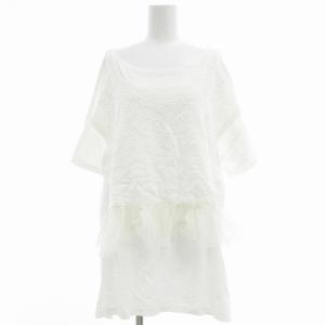 チュニックカットソー レース 刺繍 半袖 2 白 ホワイト /OU