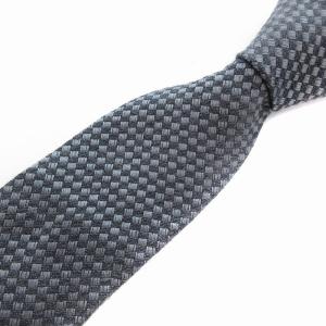 タグ付き ネクタイ レギュラータイ チェックパターン ウール×シルク グレー /JS