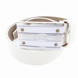 ベルト スクエアバックル レザー ロゴ刻印 115cm 白 ホワイト /JS