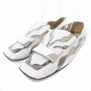 SR1 フラットシューズ パンプス スリッポン スクエアバックル クリア レザー 36 白 ホワイト /JS