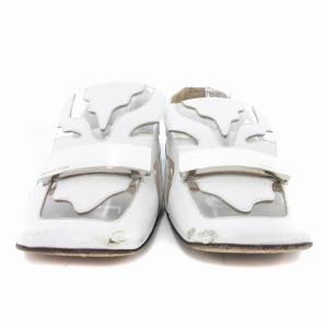 Sergio Rossi SR1 フラットシューズ パンプス スリッポン スクエアバックル クリア レザー 36 白 ホワイト /JS