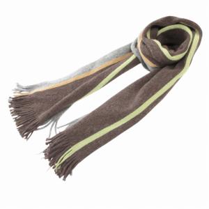 マフラー ストライプ ロゴ 刺繍 フリンジ ウール 茶 ブラウン /HO