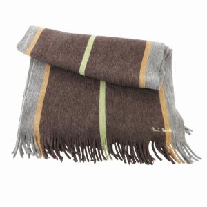 PAUL SMITH マフラー ストライプ ロゴ 刺繍 フリンジ ウール 茶 ブラウン /HO